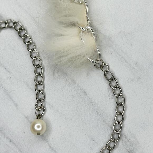 Beaded Faux Fur Woven Silver Tone Chain Link Belt One Size OS Boho ✨ - Picture 12 of 14